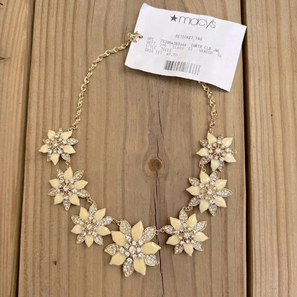 NWT WOMEN YELLOW CRYSTAL FLOWERS CHARTER CLUB NECKLACE - Picture 1 of 3